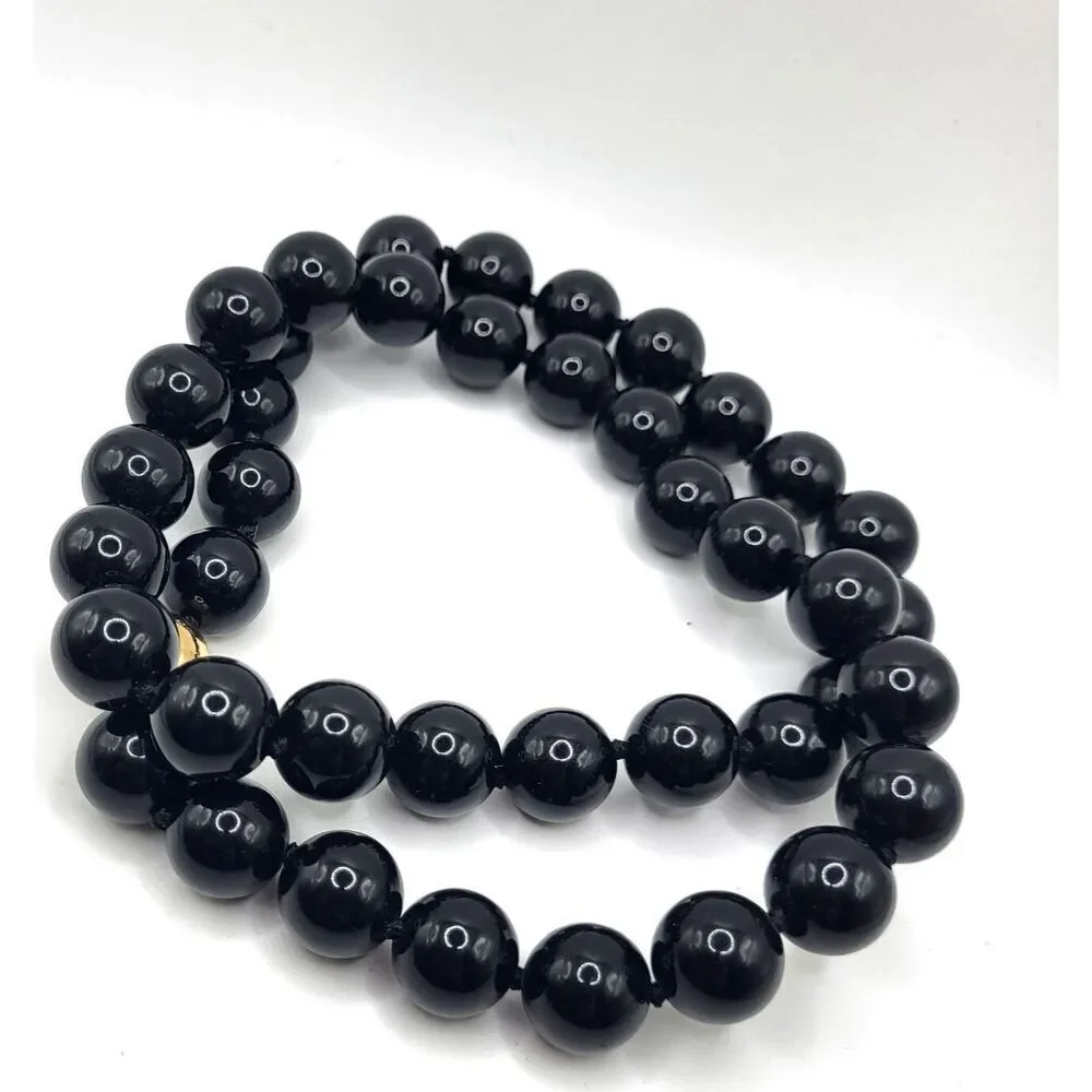 Vintage 80s Chunky Black Bead Necklace 28in